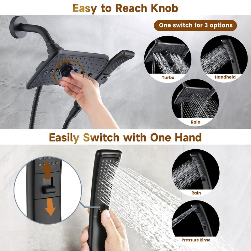 BRIGHT SHOWERS High Pressure Dual Shower Head Combo with Rainfall