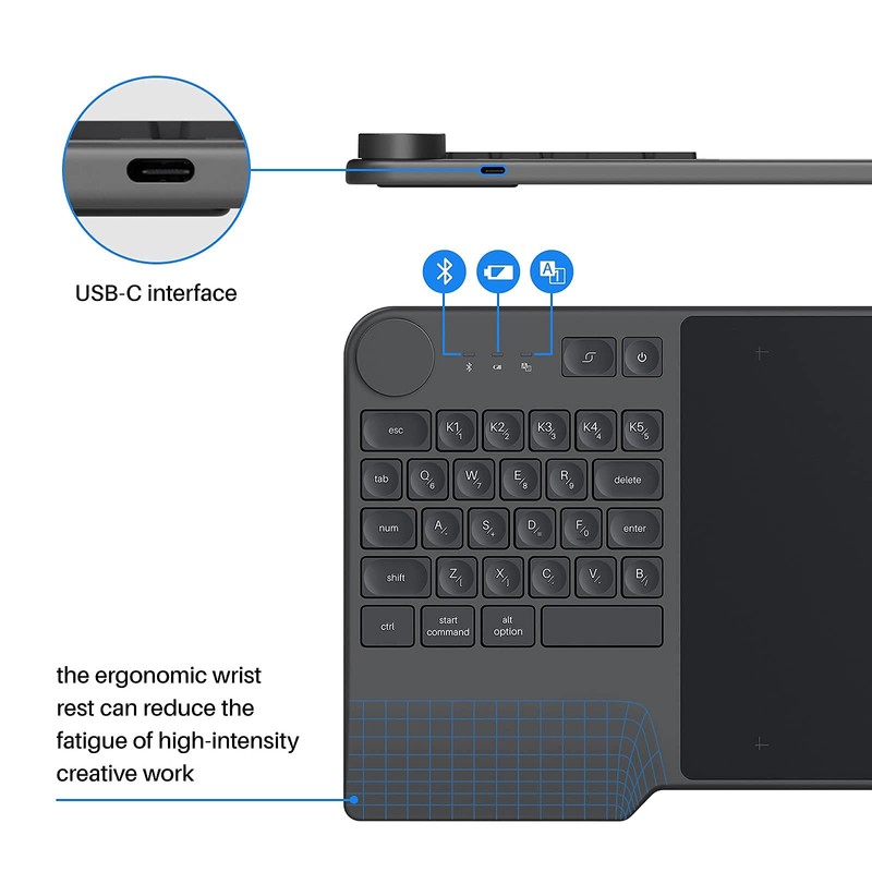 Wireless Drawing Tablet HUION Inspiroy Keydial KD200 Bluetooth Graphic Tablet