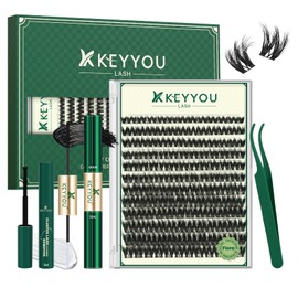 KEYYOULASH Flora Lash Clusters Kit 3D DIY Lashes Extension Kit Eyelash Clusters 144pcs Thick Individual Lashes Fluffy and Soft Wispy Volume Lashes with Waterproof Lash Bond and Seal & Remover (F01)