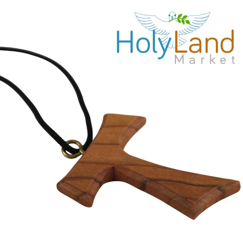 Holy Land Market Hand-Carved Olive Wood Tau Cross Necklace from