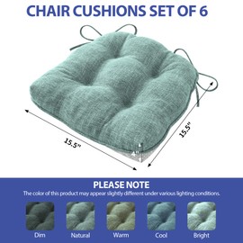 IPYNBAP Chair Cushions for Dining Chairs Set of 6, Kitchen Chair Cushions, Chair Pads with Ties Non Slip Backing, Christmas Room Decor, Tufted Memory Foam Seat Cushion 6 Pack, 15.5x15.5x4, Sage Green