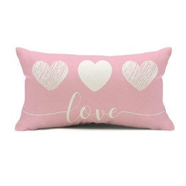 Kithomer Pink Love Valentines Day Pillow Covers 12x20 Love Heart Throw Pillows Decorative Cushion Valentine Decorations(Pink,12x20)
