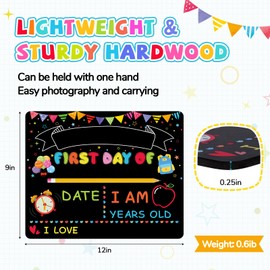 First Day of School Sign Reusable and Erasable Back to School Board for Kids First and Last Day 10 x 12in Double Sided Wooden Chalkboard Photo Prop