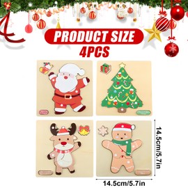 Durdiiy 4 Pcs Wooden Jigsaw Puzzle, Christmas Toddlers Puzzles, Santa Claus, Christmas Tree, Christmas Snowman, Elk Educational Learning Kids Toys for Girls Boys Gifts, Babies Development Game