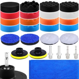 IROKCAKPT Sponge Buff 80mm 27-Piece Set Polisher Buff with Magic Tape, Car Wash Set for Electric Polisher, Ultra-fine Particle Soft Urethane Sponge Buff (Includes Polishing Adapter, Cylindrical