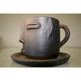 Genérico Taza Artesanal KARA | 1 juego de taza para café o té | Taza con plato para café | Barro Ahumado de Atzompa, Oaxaca | Hecha a mano | Cada pieza es única