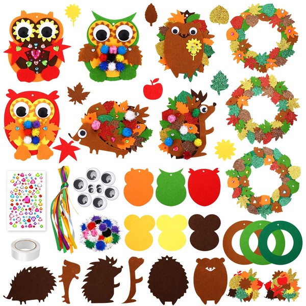 JULBEAR 9 Sets Fall Crafts, Autumn Hedgehog Craft Wreath Owl