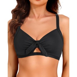 Tempt Me Women Black Bikini Tops Push Up Swim Top Front Tie Knot Bathing Suit Top Only S
