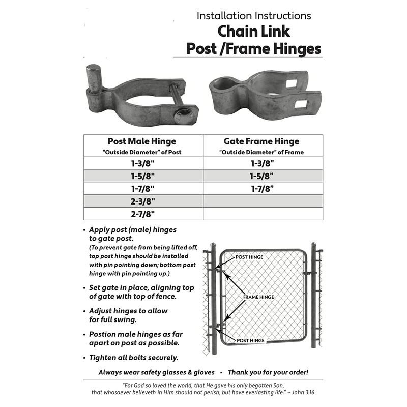 1-7/8" Chain Link Fence Gate Post Hinge - Use for