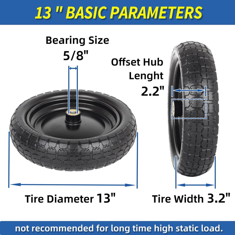 13" Flat-free Solid Tire and Wheel, with 5/8" Axle Bore