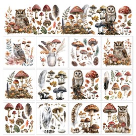 GOMAKERER 12 Sheets Rub On Transfers for Crafts and Furniture, Vintage Stickers with Mushroom Owl for Rub On Transfer Sticker, Art Style, PVC Sticker for Rub On For DIY, Crafts, Wooden Decor