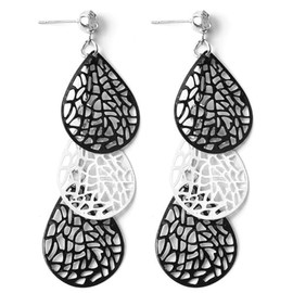 Minimalist Lightweight Creative Vintage Black and White Metal Leaf Geometry Dangle Drop Earrings for Women Statement Creative Jewelry Gifts (Water droplets)