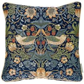 Kawashima Textile Celcom Morris Design Studio LL1710 Strawberry Thief Cushion Cover Blue 17.7 x 17.7 inches (45 x 45 cm)