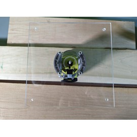1/4" thick plexiglass base plate for Ryobi one+ PCL424B and Rigid R860443 routers with a recess for bushings. (9" square)