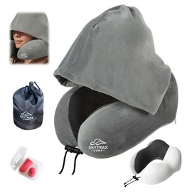 Travel Pillow with Extra Large Hood for Airplane Long Flights Privacy and Comfort Memory Foam with Velvet Cover for Road Trip Head&Neck Support for Plane Office Cars Sleeping & Rest (Light Grey)