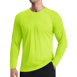 TACVASEN Men's Outdoor UV Rash Guard Shirts UPF 50 Long Sleeve Sun Protection SPF Gardening Boating Running Lightweight Quick Dry Bright Green XL