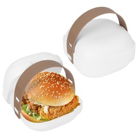 Linkidea 2 Pcs Hamburger Buns Storage Container, Portable Travel Holder with Hand Strap Suitable for Picnic, Office, BPA Free Burger Box Fit Burger or Sandwich Use (White)