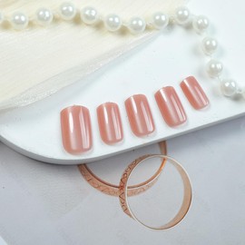 24 Pcs Cat's Eye Press On Nails Short Square YEFIUO Nude Pink Glitter Fake Nails Press ons Nail Art Tip Acrylic Nail Kit Glue on Nails Full Cover False Nails Stick on Nails with Bling Design for Ma'am