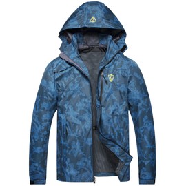 GIISAM Mens Windproof Jacket Waterproof Lightweight Mountain Sport Jacket for Men Hooded Windbreaker Raincoat(Football Blue,S)