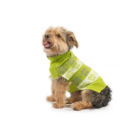 Ancol Nordic Dog Jumper Green Cold Weather Warm Insulator Scandinavian Snowflake Pattern Ribbed Hem Pet Puppy Apparel - XS