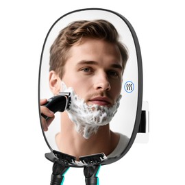 COSMIRROR Heated Shower Mirror Fogless for Shaving, Fog Free Shaving Mirror with 2 Razor Holders, Rechargeable No Fog Mirror for Shower, 360° Adhesive Mounted Steam Free Shower Mirror Without Light