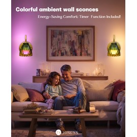 Battery Operated Wall Sconce with Green Glass Set of 2,Rechargeable Wall Sconce Lights with Remote Control RGB Dimmable Wireless Wall Lamp for Bedroom Living Room Vintage Home Decor Housewarming Gifts