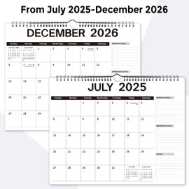 Calendar 2025-2026, Wall Calendar from July 2025 to December 2026, 18 Months Calendar Planner 11.5"x14.5", Spiral Bound Hanging Calendar For Home, Office, School, Easy to Organize
