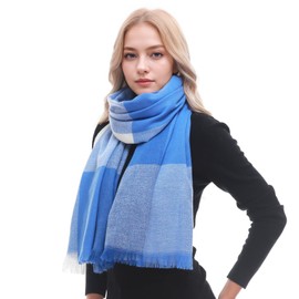 PIOYMEYA Checked Scarf Women's Autumn Winter Cuddly Pashmina Scarves Scarves for Women, blue/white