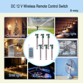 RPTCOTU 12V Remote Switch, 6 Way 1 Channel Wireless Switch, DC 5V/12V/24V/ 3A Miniature RF Switch, 164 Feet Long Distance, Wireless Relay Switch Kit for Lamps, LED Lights, Fans, and Automotive(6 Way)