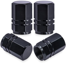 MEAJOO 4PCS Tire Valve Stem Caps, with Rubber O-Ring, Corrosion Resistant Leak-Proof, Aluminum Alloy Universal Wheel Valve Covers for Cars, SUV, Trucks, Bikes, Motorcycles, Bicycles(Black)