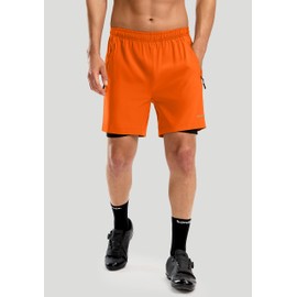 Men's Mountain Bike Shorts 3D Padded Loose-fit Biking Riding Cycling Bicycle Biker Cycle Padding Shorts for Men Zipper Pockets(Orange,S)