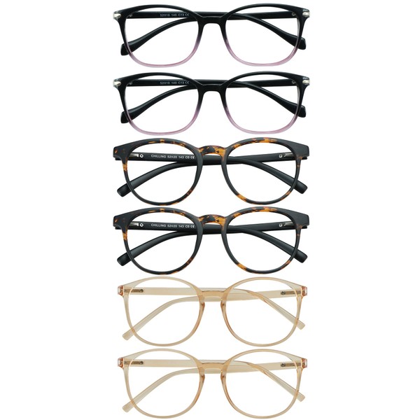 VisionGlobal 6 Pairs Blue Light Blocking Glasses/Reading Glasses for Women/Men,