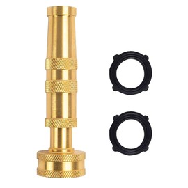 Hourleey Adjustable Twist Hose Nozzle, 4" Heavy-Duty Brass 3/4" GHT Hose Nozzle with 2 Garden Hose Rubber Washers (1 Pack)