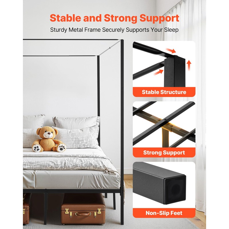 VEVOR Canopy Bed Frame Full Size, Metal Canopy Bed with
