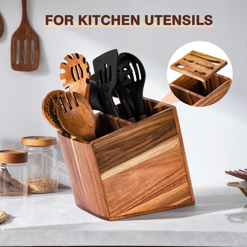 WDT Tool Utensil Holder for Kitchen Counter 2in1 Large Wooden