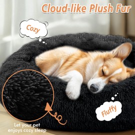 JOLLYVOGUE Calming Dog & Cat Bed for Small Dogs, Anti-Anxiety Donut Cuddler Cozy Soft Round Bed with Anti-Slip Bottom, Fluffy Faux Fur Plush Cushion Beds for Small Medium Pets (20")