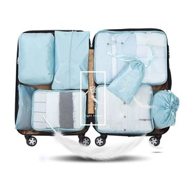 WillyCO 8 Set Compression Packing Cubes – Suitcase Organizer Bags, Travel Packing Cubes Set for Carry-On Luggage, Compressible Travel Organizers 4 Colors (Beige)