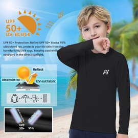 MEETWEE Boy Long/Short Sleeve Rash Vest Guard Kids Swimming Top UV Sun Protection UPF 50+ Quick Drying Black