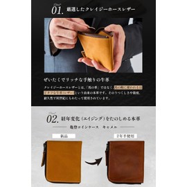 Kamedo Bag Manufacturing Wallet, Coin Purse, Genuine Leather, Men's, Genuine Leather (Uses only the top surface of cowhide leather), Soft to the touch, L-shaped zipper, Compact, Small, Leather, Card