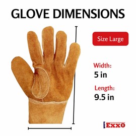 EXXO - Cowboy Brown Split Leather Work Gloves | Heavy Duty Work Gloves | Ideal Construction Gloves & Yard Work Gloves