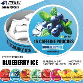 One pack Caffeine Energy Pouches (16 pouches) - Flavor: Blueberry Ice