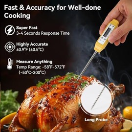 Akozon Termómetro digital para alimentos Pluma de calibración automática Termómetro electrónico de bolsillo de alta precisión Amarillo para el hogar y