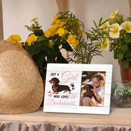 CUANFDDSF Funny Dachshund Gifts 8x10 Picture Frame, Weiner Dog Gifts for Dog Loves, Just a Girl Who Loves Dachshund Wood Photo Frame Display Pictures 4x6 for Table Top Display and Wall Hanging