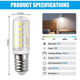 EXTRASTAR E14 Cooker Hood LED Bulbs 3W, 6500K Cool White Daylight, 380LM, 34W Equivalent, Energy Saving Lightbulbs, Non-Dimmable, Pack of 10