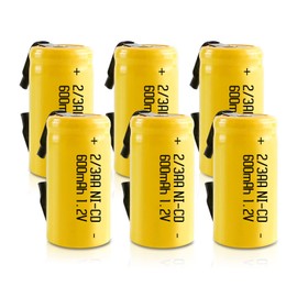 JINTION Rechargeable 2/3 AA Ni-Cd 1.2V 2/3AA 600mAh Battery Button Flat DIY Custome Batteries, 6 Pack(They are not AA Size)
