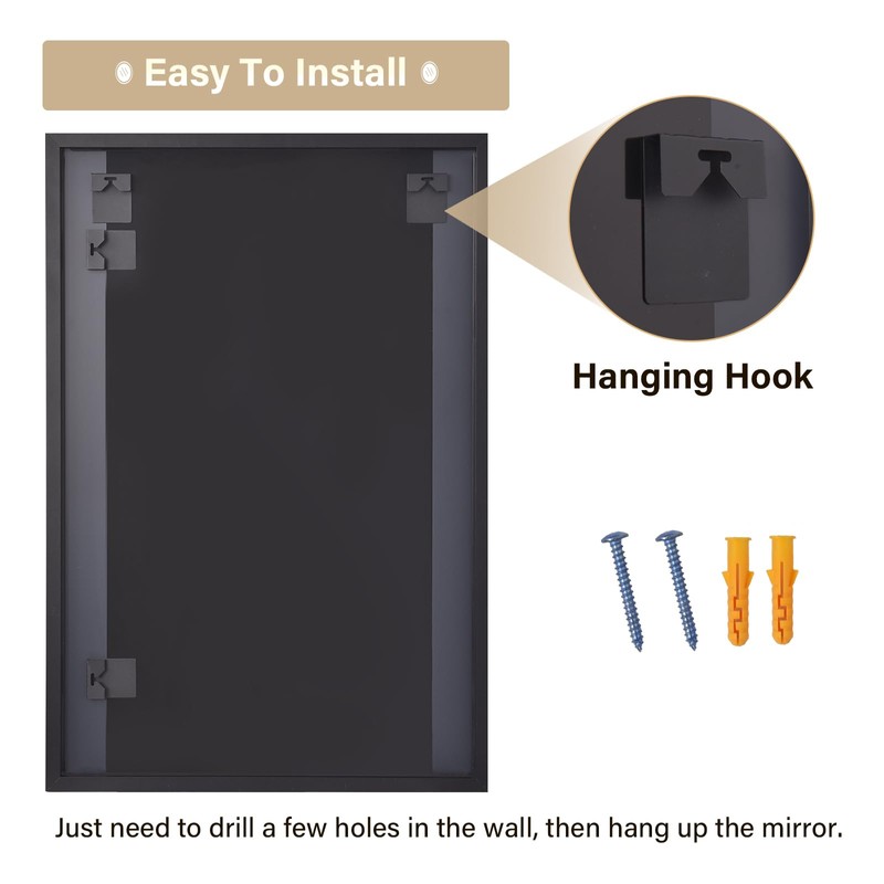HARRITPURE 20"x28" Rectangular Bathroom Mirror Black Wall Mirror Aluminium Alloy