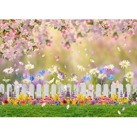 LYCGS 8x6ft Spring Backdrop Pink Flower Garden Photography Backdrop Easter Decor Banner Kids Children Birthday Banner X-211