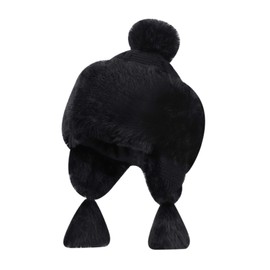 ITODA Women Faux Fur Hat Russian Trapper Hat Ushanka Female Trapper Hat Furry Earflap Cap Thicken Winter Hat Cute Knitted Cap Warm Fur Beanies Cap for Grils Christmas Birthday Black