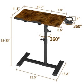 YUHFERA Rolling Table for Laptop Stand, Height and Angle Adjustable Over Bed Table with Wheels, Tilt-Top Laptop Desk for Couch with Cup Holder, Bed Table Tray for Eating (Rustic)