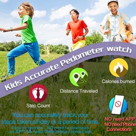 synwee Kids Pedometer Watch, Digital Fitness Tracker Watch,Vibrating Alarm Clock, Sports Watch,Stopwatch, Great Gift for Children Teens Girl Boy(Purple) (Purple)